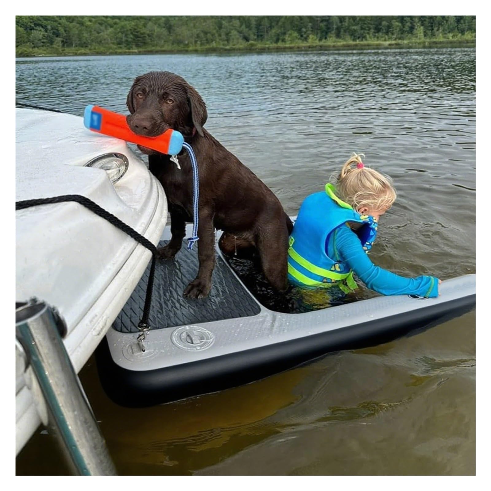 Portable Dog Pool Float Ramp Small，59.1in Inflatable Dog Floating Dock Load 231.5lbs，Foldable Anti Slip EVA Dogs Floating Platform for Swimming Pets(Black)