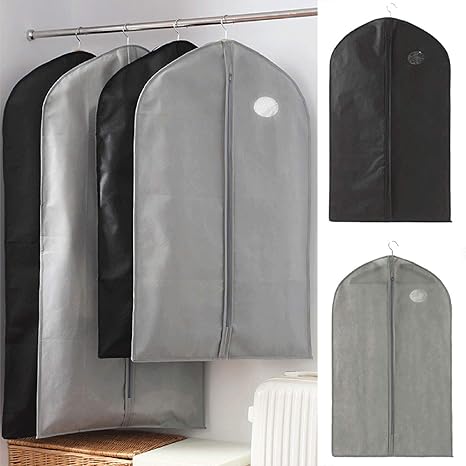 Amazon 洋服カバー 衣類カバー 衣装カバー クローゼット 衣類収納カバー スーツカバー コートカバー 収納カバー ロング 埃よけ 不織布 ファスナー 透明窓 底までカバー 防虫 通気 大容量 型崩れ防止 防塵 防湿 防カビ 長期保管 折り畳み 出張 旅行 ブラック L 60