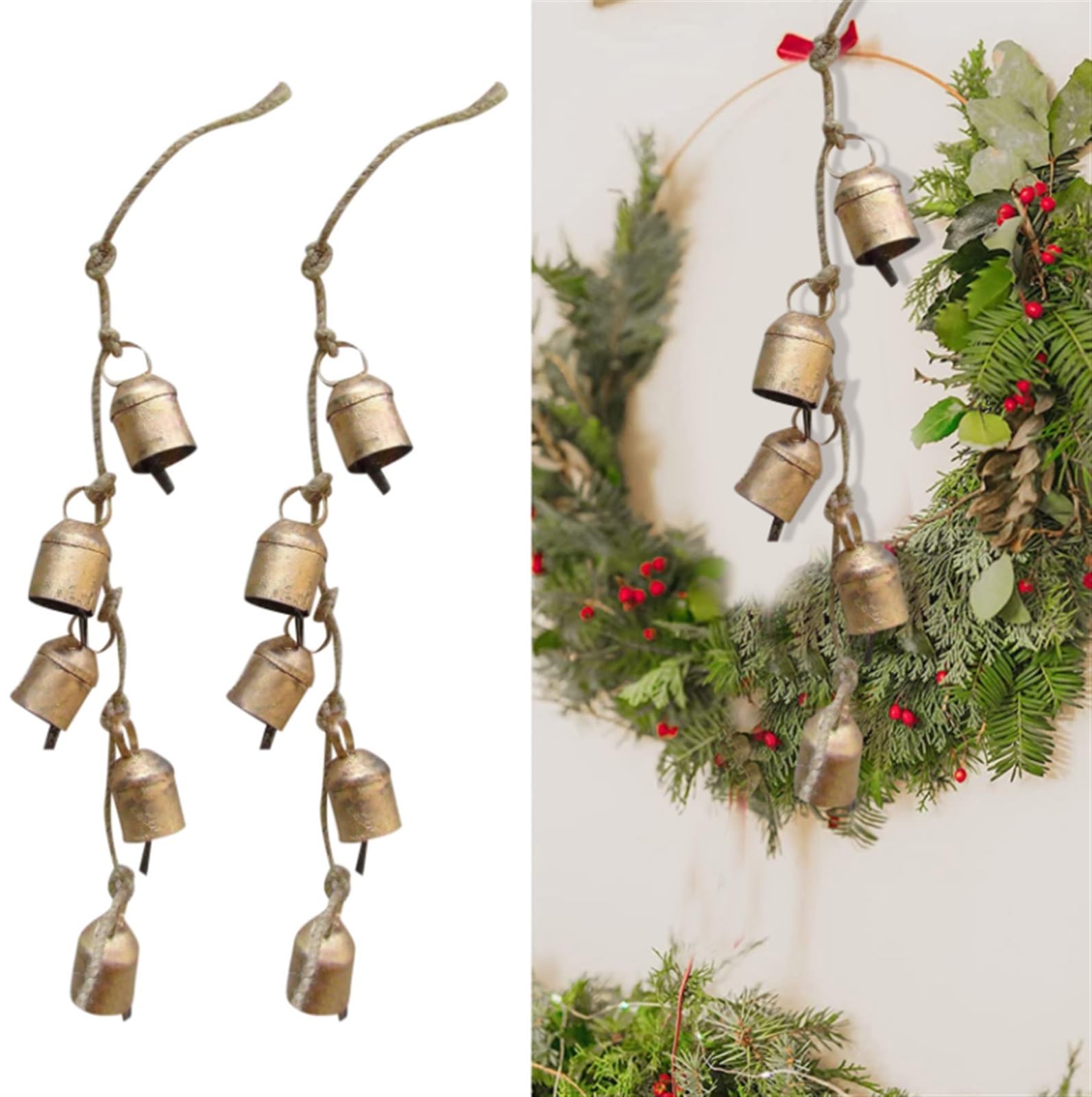 Campane per Albero di Natale Campane di Natale in Metallo for Decorazione Campana Grande in Metallo Dorato Rustico da Appendere Campana Natalizia