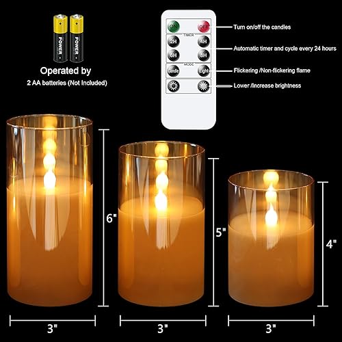 Miniatura 6 de KunSween - Velas LED sin llama de vidrio con control remoto y temporizador, velas de cera real, luz parpadeante de color cálido para festivales
