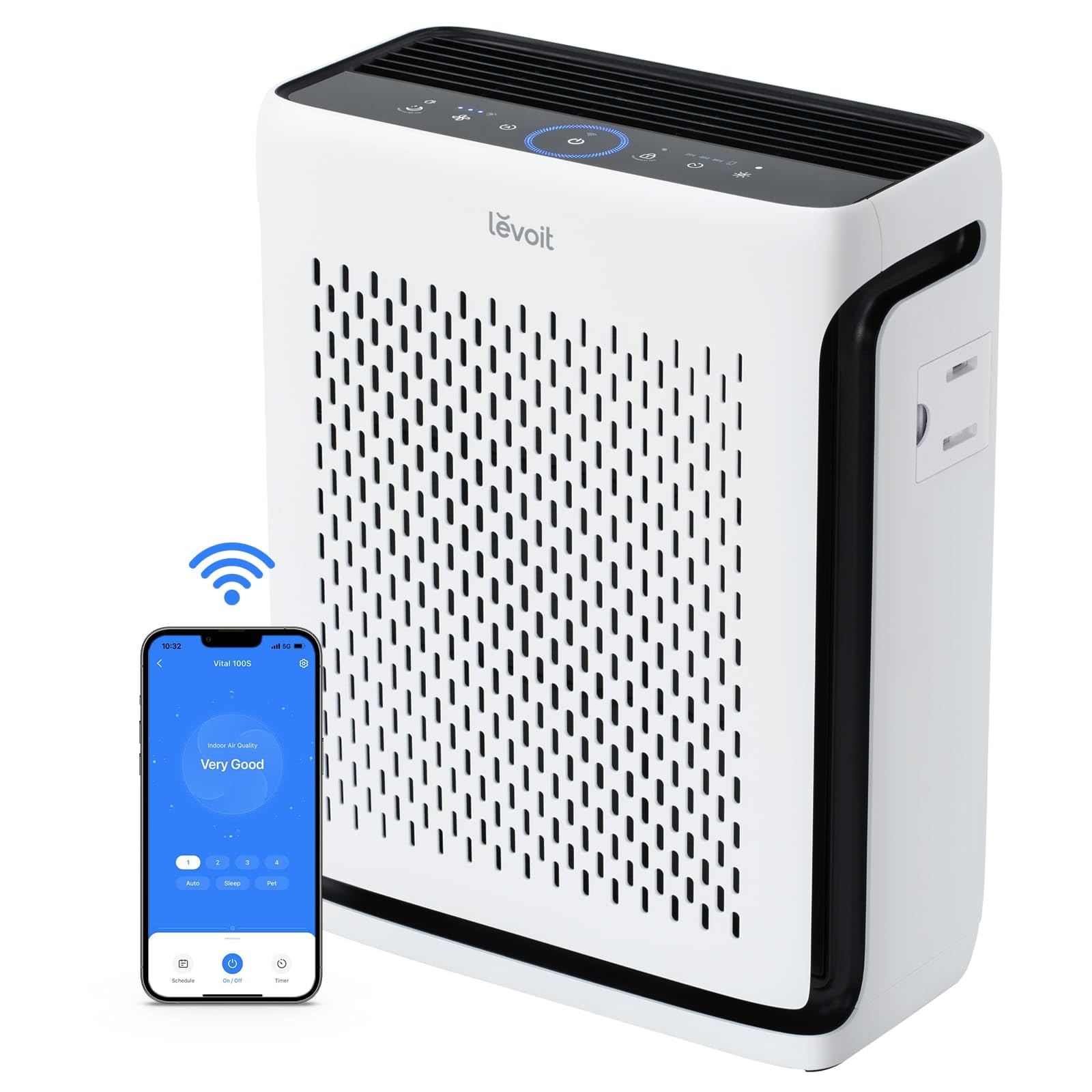 Purificador de aire LEVOIT para habitaciones grandes, con monitor de calidad y filtro HEPA.
