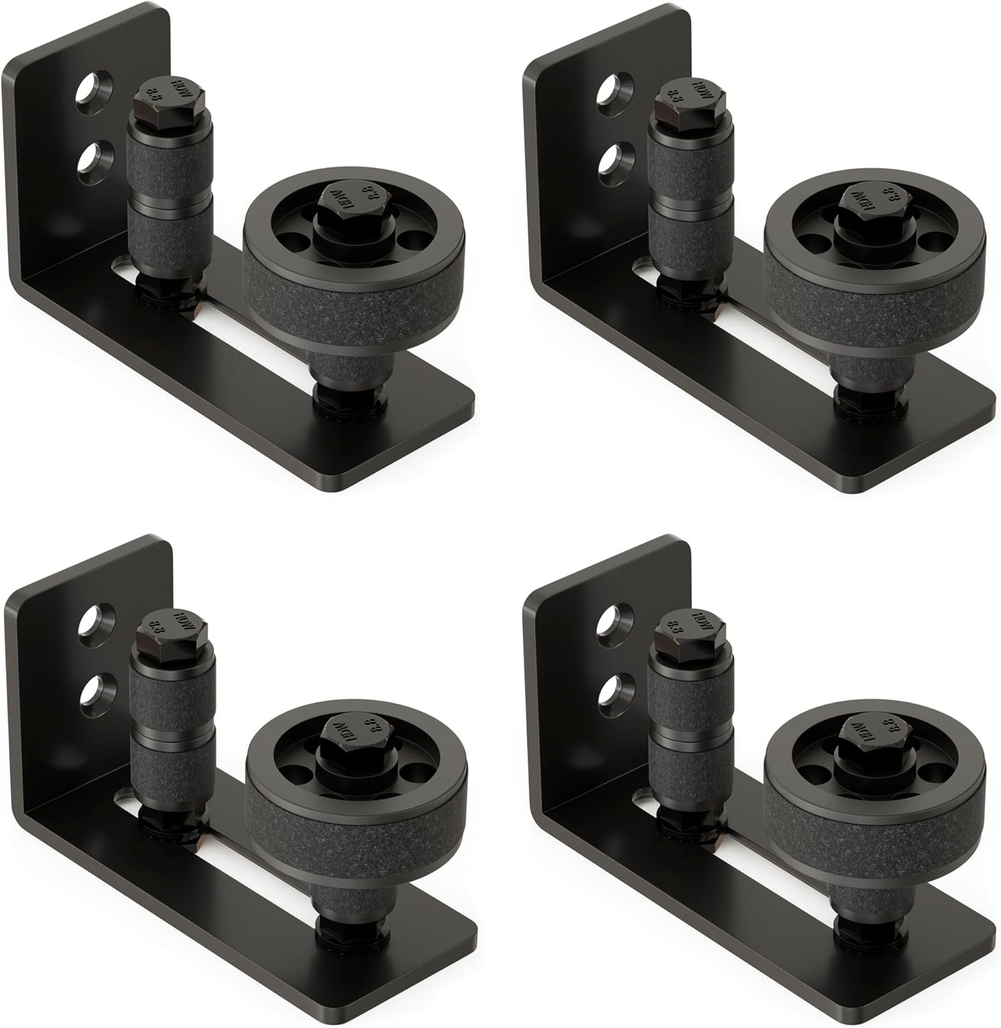 Barn Door Floor Guide, Wall Mounted Barn Door Rollers for Bottom Adjustable Roller, 8 Setup Options Sliding Door Guide, Adjustable Stay Roller with Flush Design and Felt Strips, Black, 4 Pack