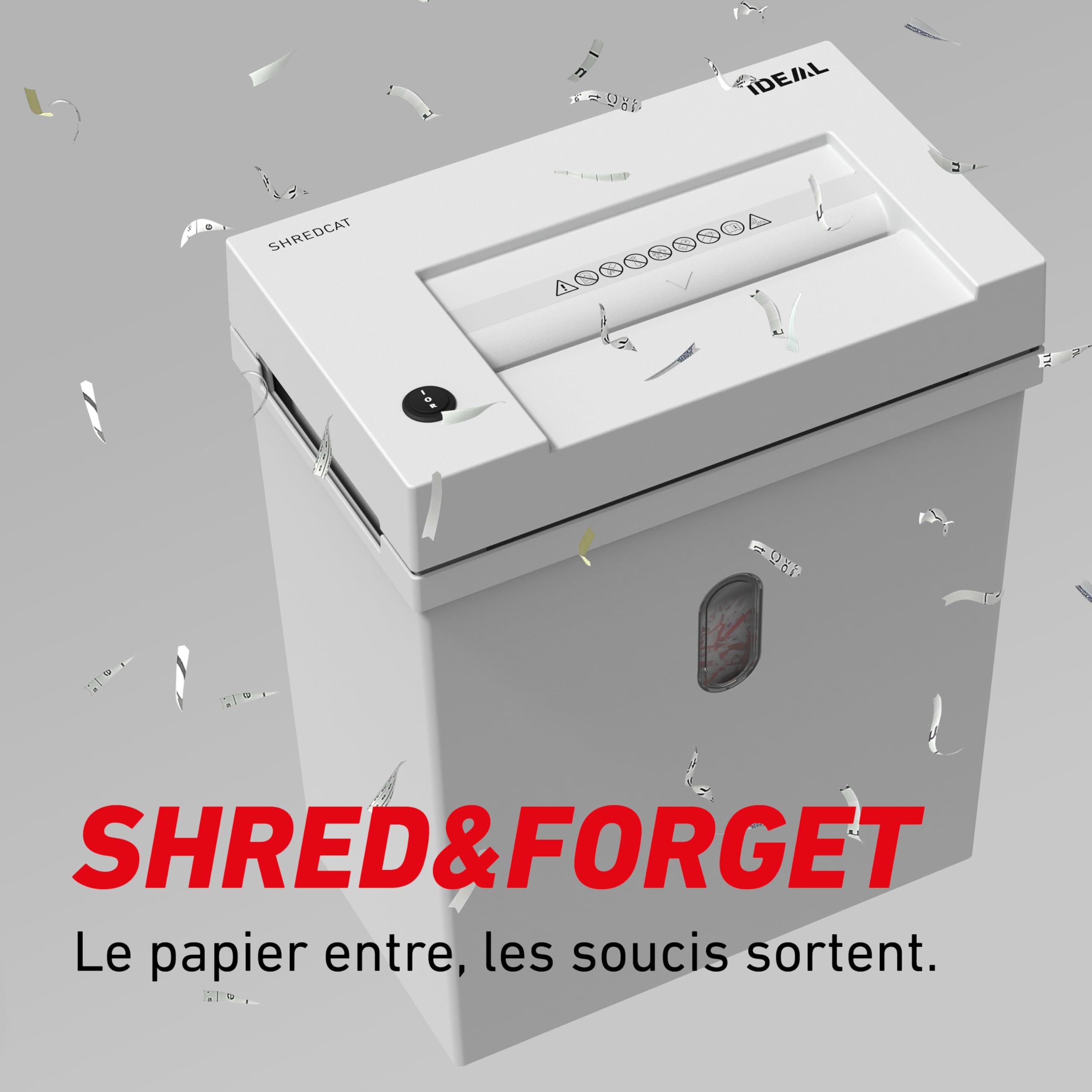 Destructeur de Papier Ideal Shredcat 8200 CC, Coupe croisée 2x12 mm, Niveau de sécurité P-5, 12 Feuilles, 21 litres, Conforme RGPD, Puissant