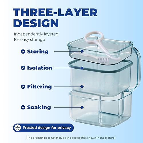 Miniatura 5 de AHYUEE Estuche para dentaduras postizas completas, estuche de soporte para remojar dentaduras, estuche de baño portátil y a prueba de fugas, taza de