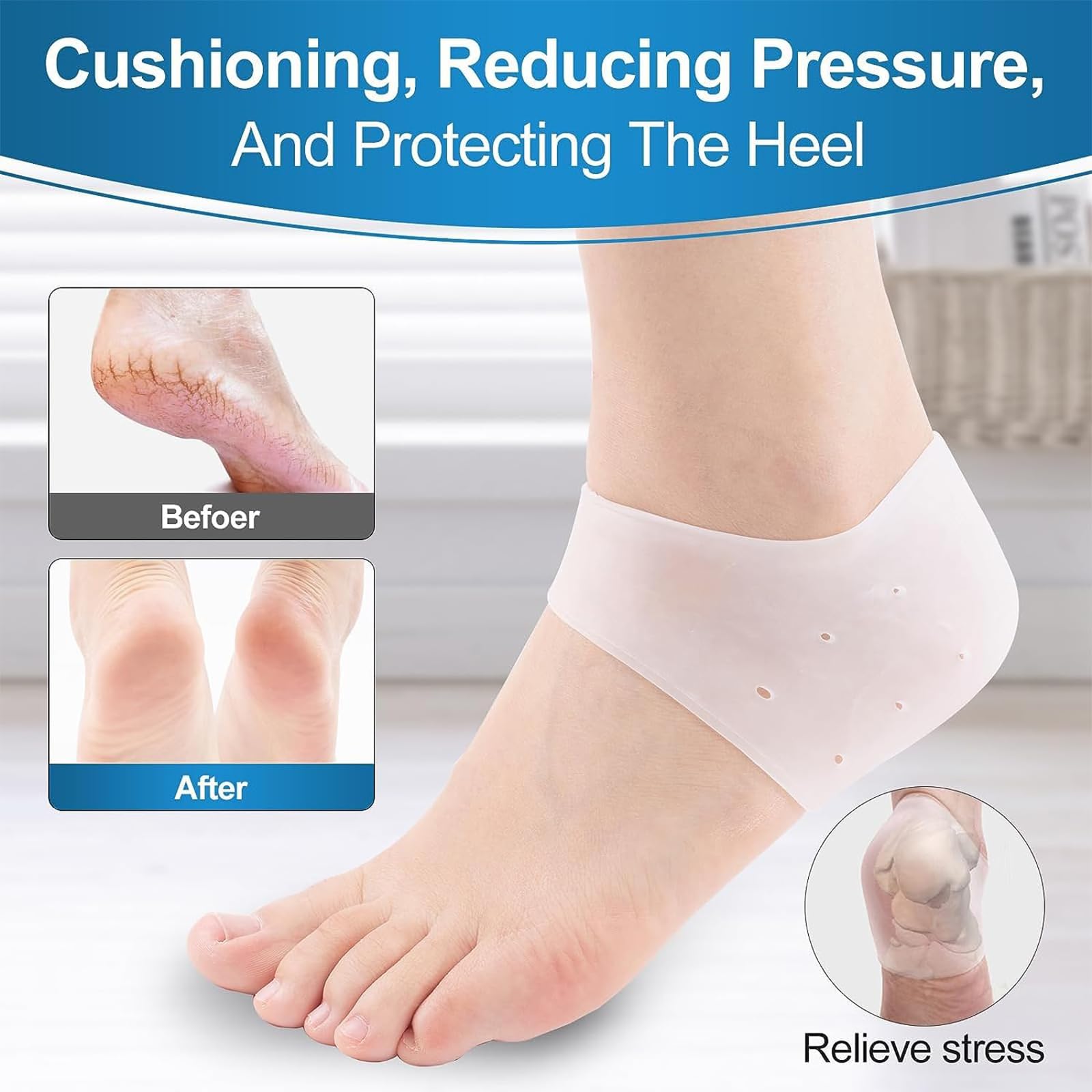 2 Pares Protectores de Talón de Silicona, Protector Talon Zapato, Hombres y Mujeres Protector Talon Zapato, para Talones la Fascitis Plantar, Espolones Tacón, Alivia el Dolor de Talón