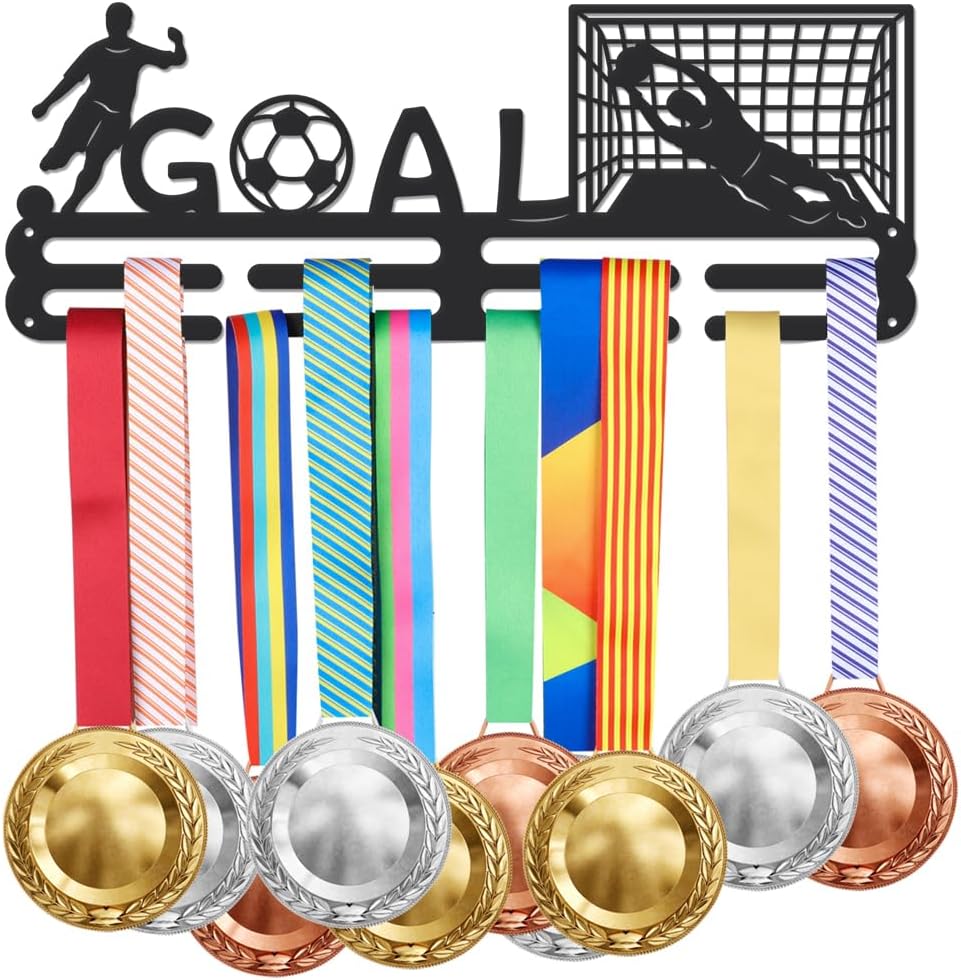 SUPERDANT Football Medal Hanger Goalie Metal Holder Personalised Medals Display Rack for 40 Medals Gift for Soccer Player Boy Son Grandson