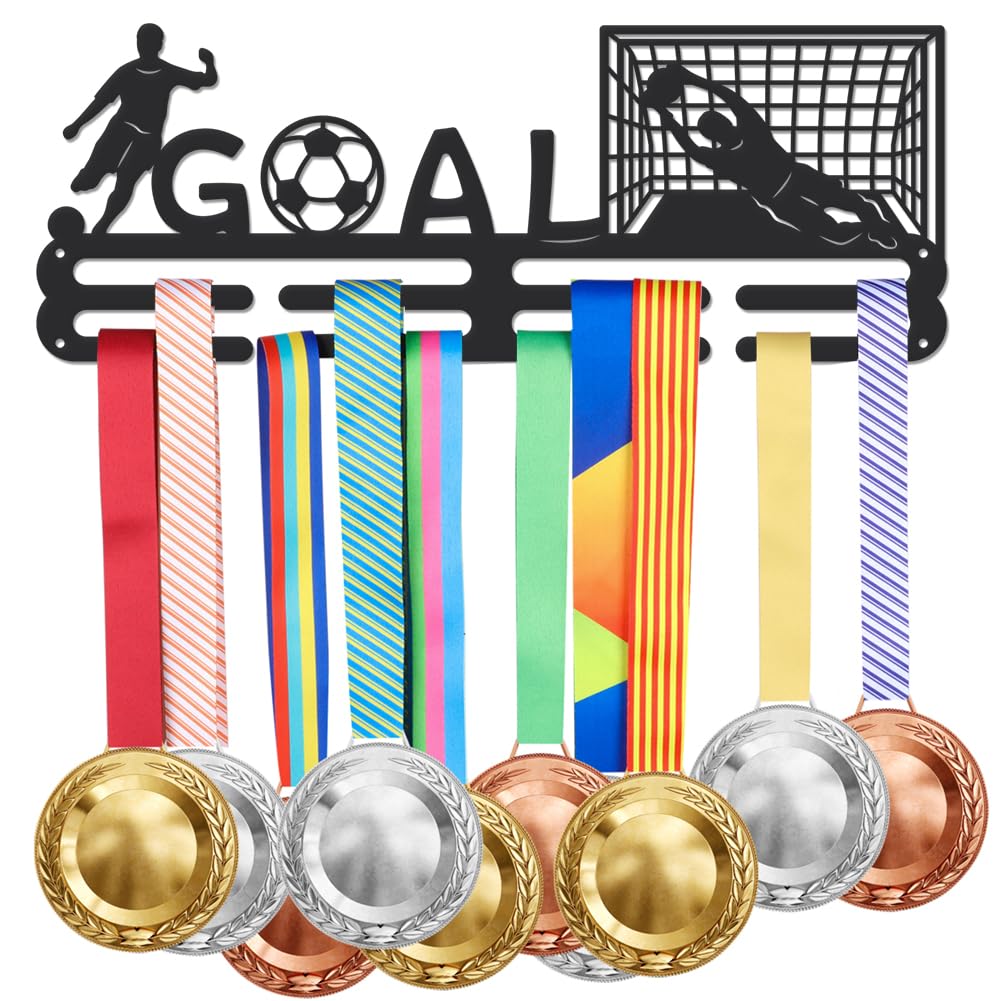 SUPERDANT Football Medal Hanger Goalie Metal Holder Personalised Medals Display Rack for 40 Medals Gift for Soccer Player Boy Son Grandson