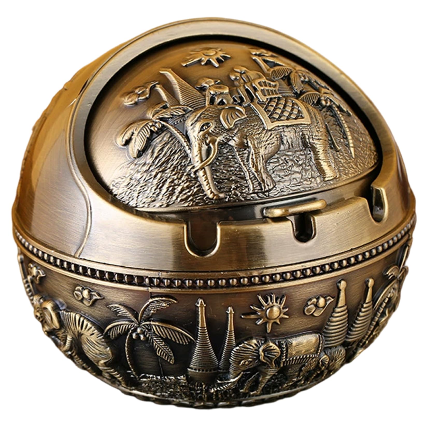 DAGLLGEW Vintage Ashtray Carved Patterns Cool Ashtray Portable Windproof Ash Tray with Lid for Home Car Office Outside 4.1x3.7 inch Cool with Lid Ashtrays Ash Tray with