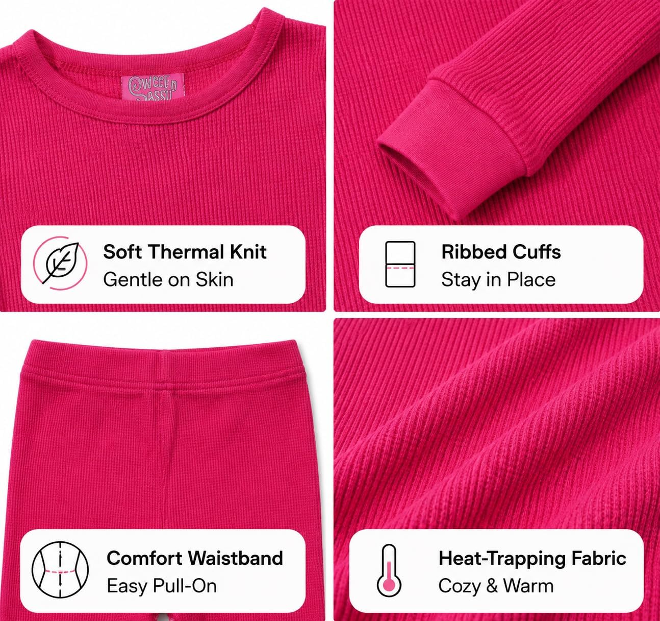 Sweet & Sassy Toddler Baby Girls 4 Piece Thermal Top & Bottoms Set (12M-4T)