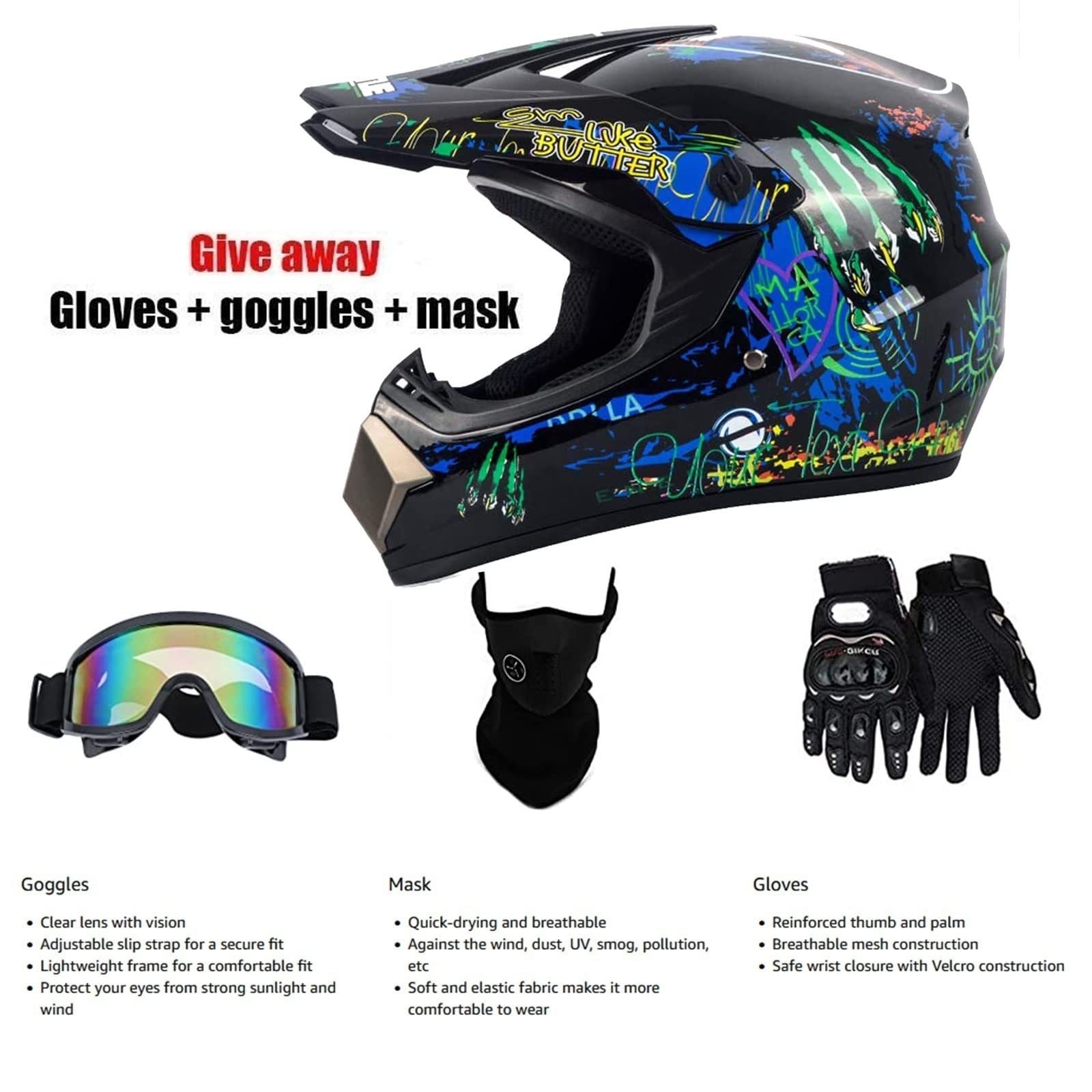 Cascos Motocross Niños Y Adultos Set, Casco De Cross MTB Cascos Ciclismo Motocross Adulto Protección Enduro Casco Moto para Scooter Chopper Quad Casco De Moto Hombre Y Mujer