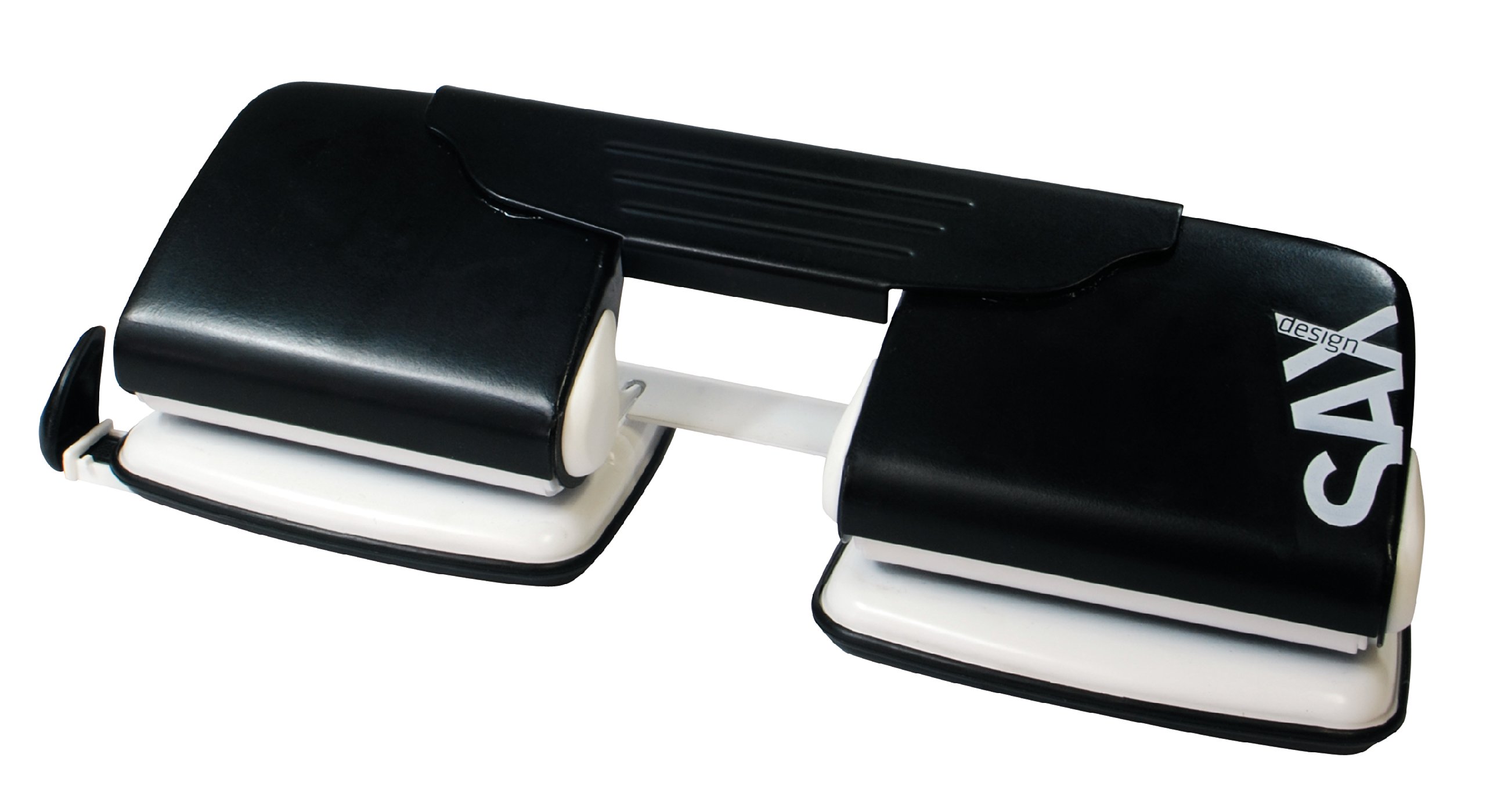SAX - perforadora doble, 15 hojas, negra, bandeja colectora compacta, fácil de usar, diseño moderno y elegante