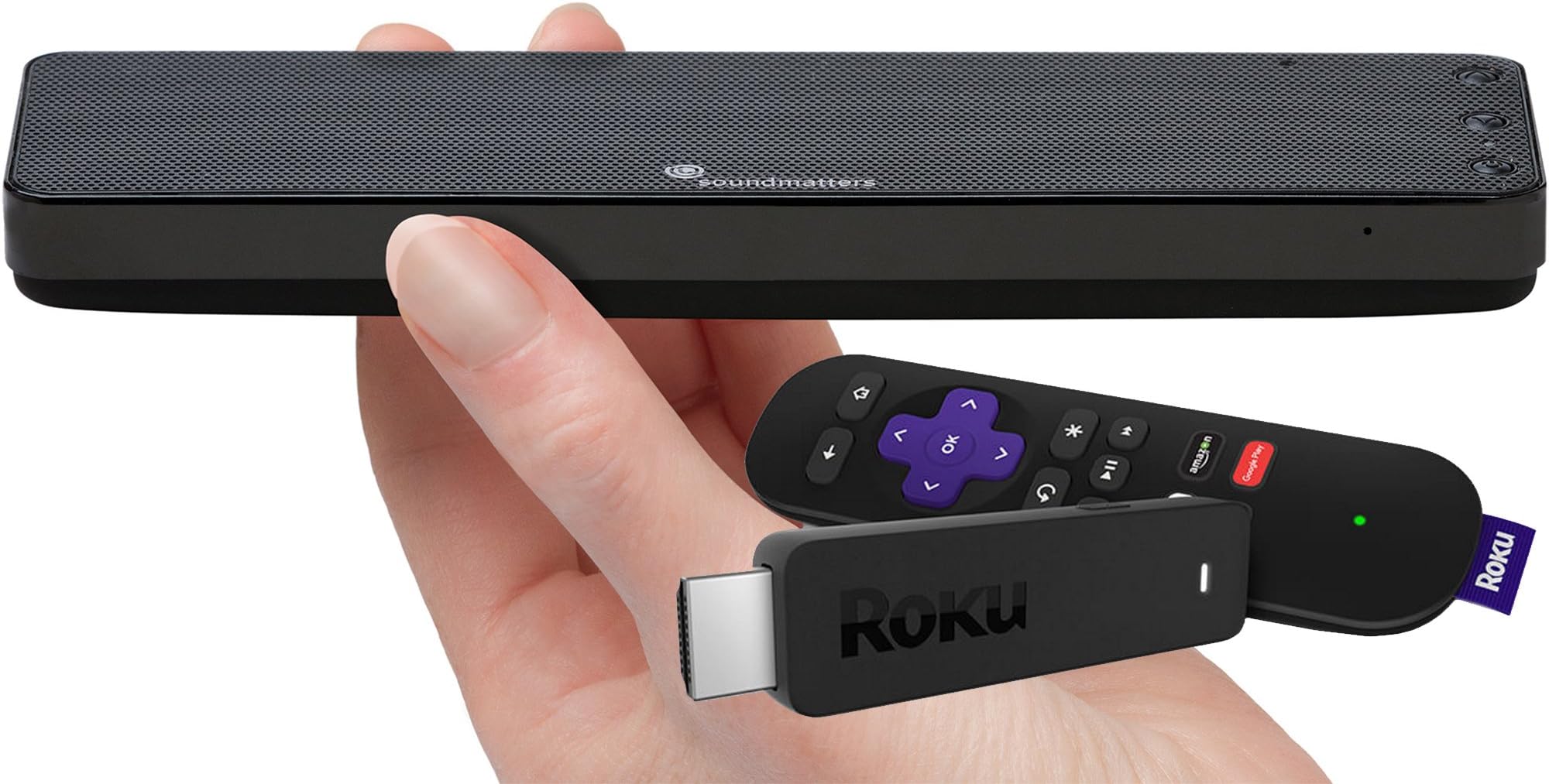Roku Streaming Stick (3600R) and Soundmatters DASH7 (Black) Bluetooth Speaker Bundle