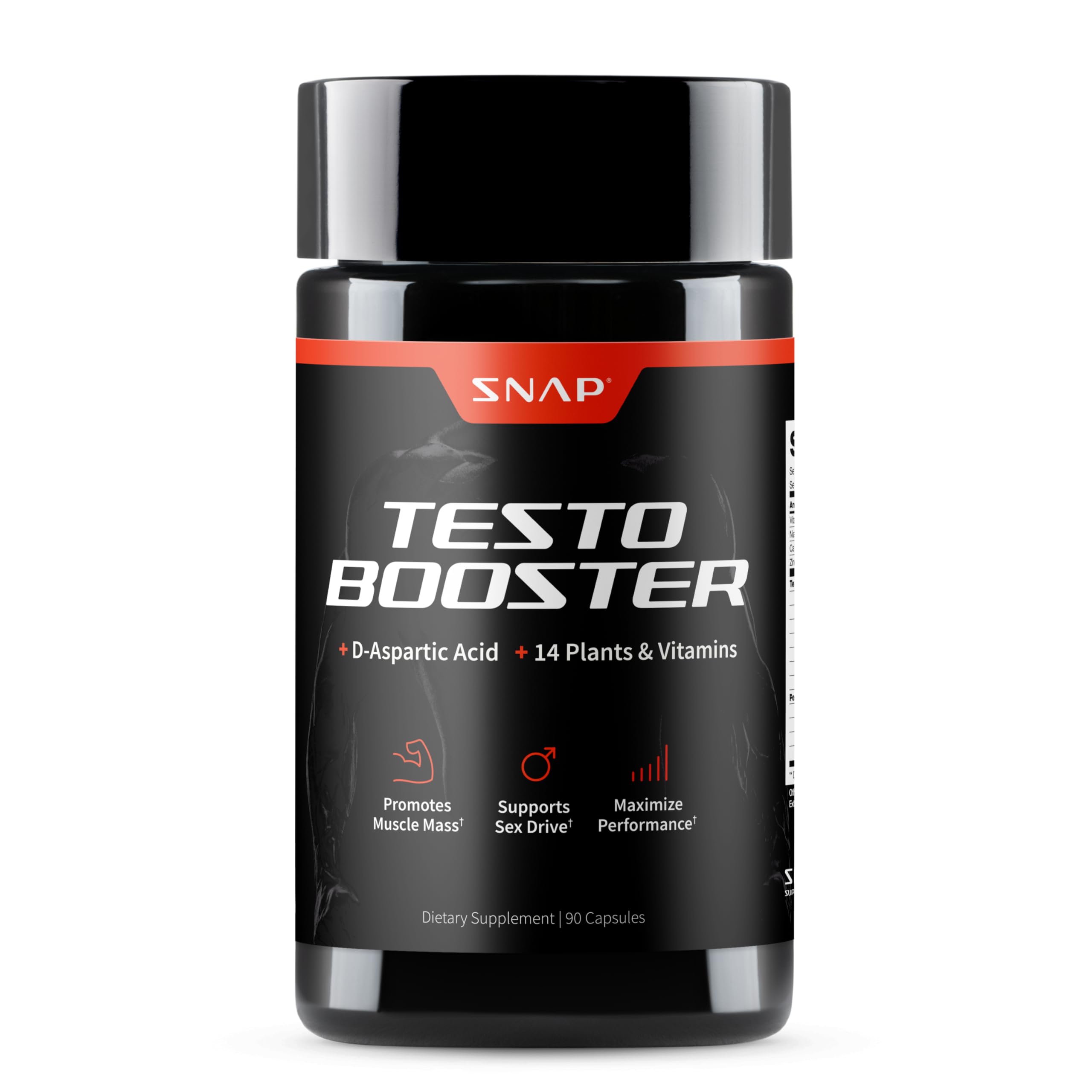 Snap Supplements Testosterone Booster for Men - Promotes Muscle Growth, Booster for Men, Enhancing Natural Energy, Stamina and Strength, 90 Capsules (30 Servings, 1 Month Supply)