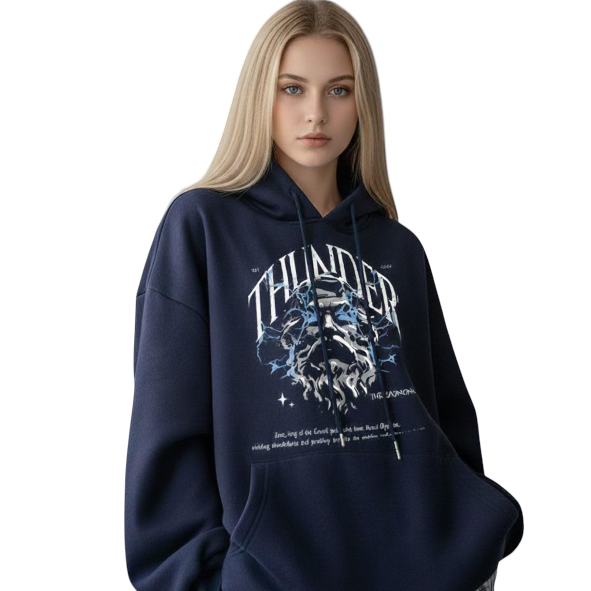 Zeus Printed Women's Hoodie, Full Sleeve Hooded Sweatshirt, Soft Cotton Blend, Navy, Casual Winter Wear-image-34