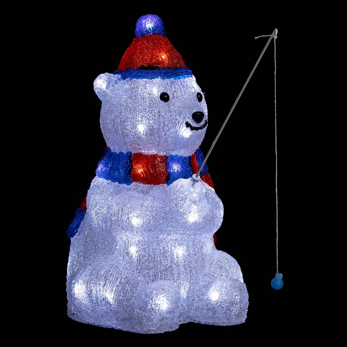 Ours lumineux extérieur 40 LED avec transformateur et éclairage blanc froid aspect givré H39cm