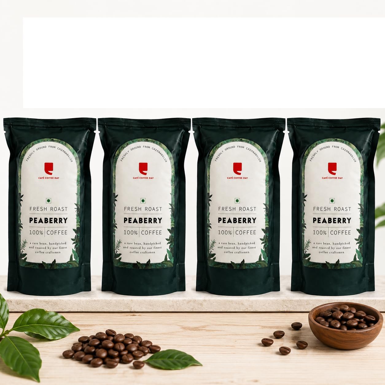 PEABERRY 100% Coffee - 200gm each (Pack of 4) | Medium to Dark Roast | South Indian Filter Coffee | Fresh from Chikmagalur factory