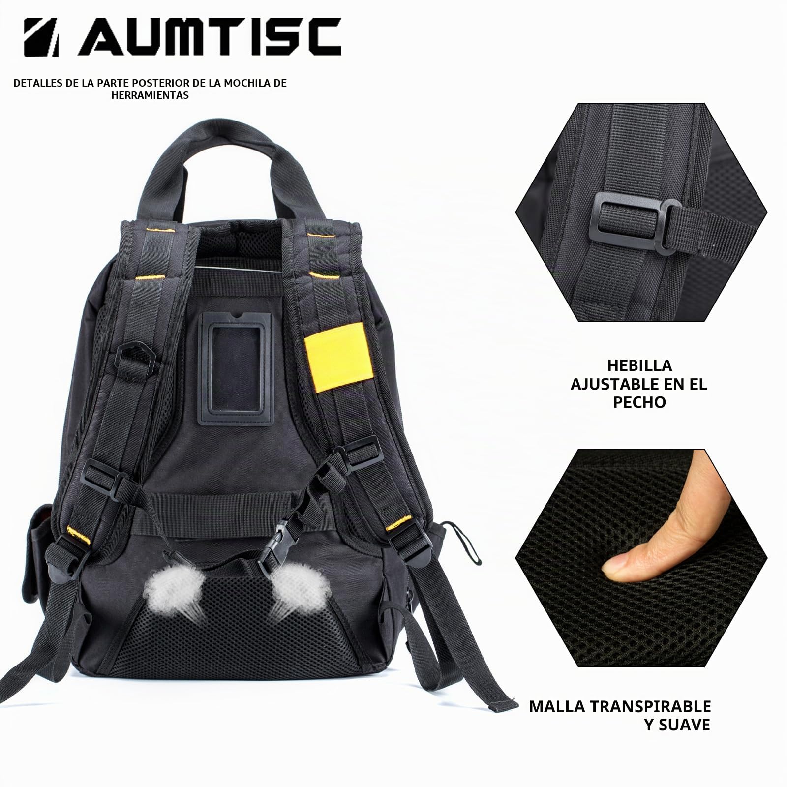AUMTISC Mochila para herramientas Mochila para trabajo pesado Mochila para herramientas con bolsillo multiusos Mochila para trabajo industrial y de construcción (Amarillo)