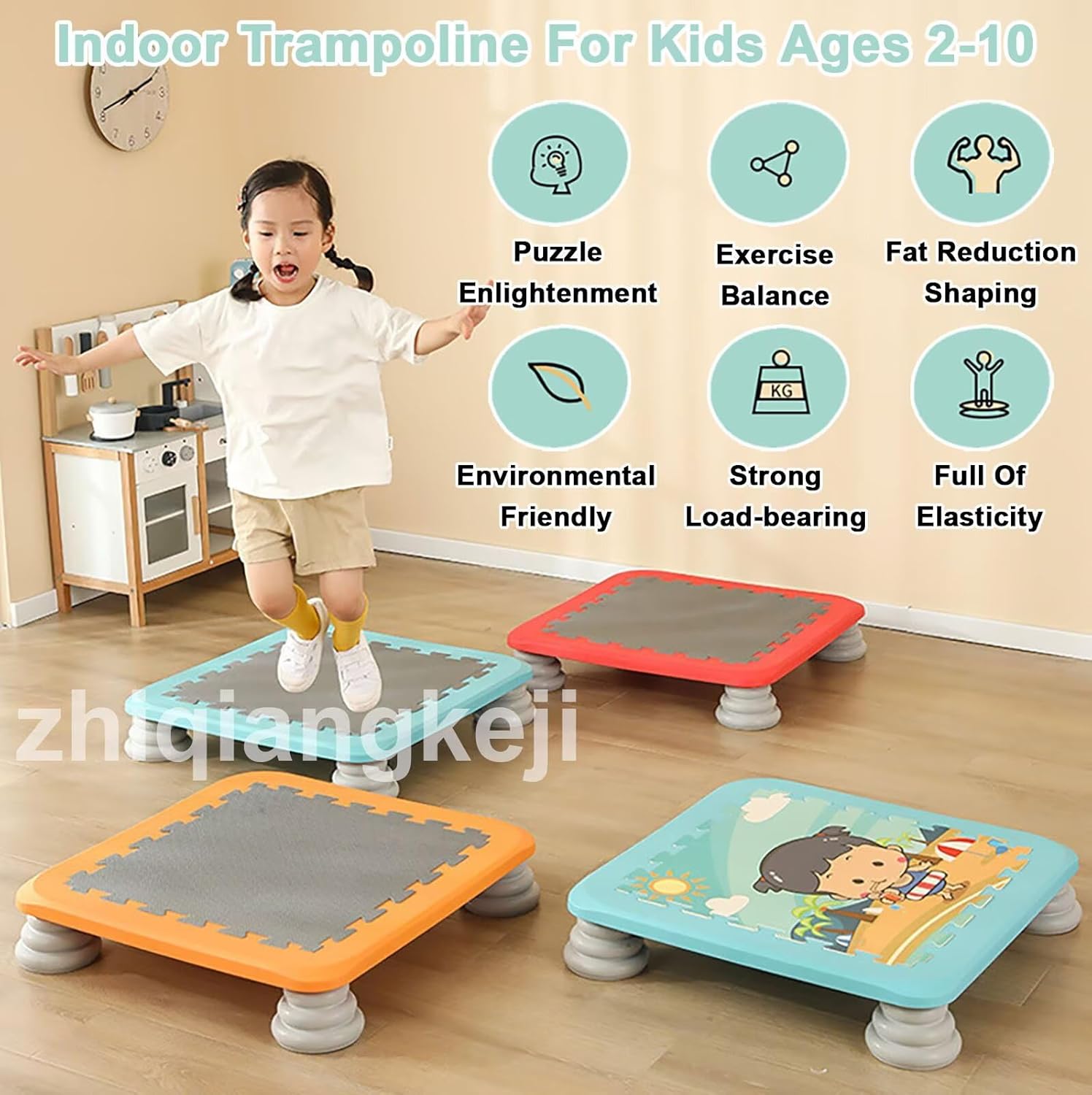 Mini Trampoline for Kids, 25 Inch Sensory Trampoline for Autism Kids Indoor, Square Rebounds Bounce Board with Non-Slip Base, Toddlers Jump Toy Recreational for Boys Girls 3-12 Ages, Blue C