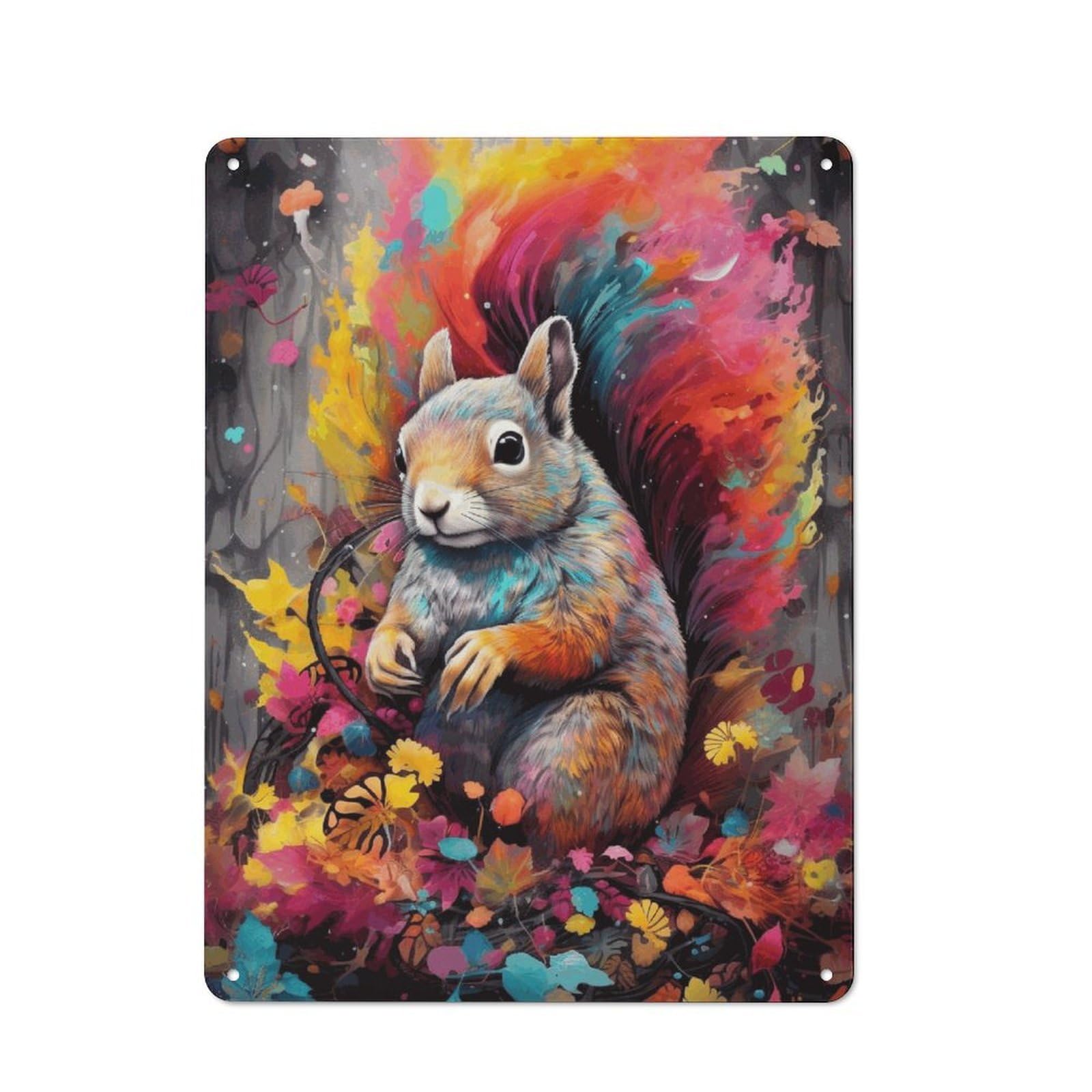 Colorful Squirrel Art Print Retro Metal Plaque 40x30cm for Lounge Or Reading Corner, Winter Wall Decor for Reading Corner Decorators