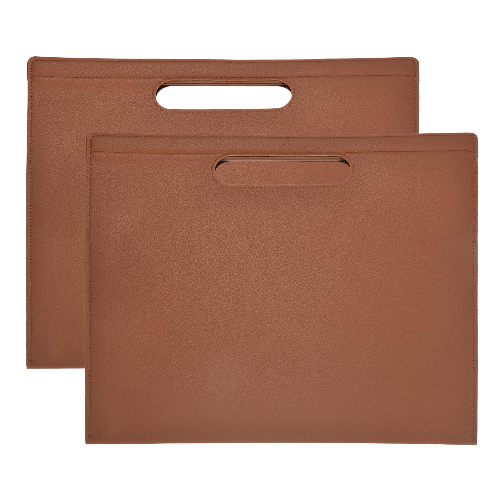 PATIKIL 2Pcs PU Leather A4 File Folder, 13.3x12.6 Waterproof Document Organizer Textured Portfolio Folder Case Portable Briefcase Carrier with Magnetic Closure for Office, Brown