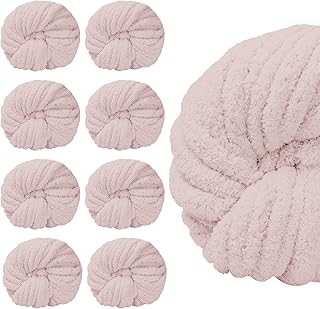 SUNTQ 8 Pack Jumbo Chunky Chenille Yarn for Crocheting, Bulky Thick Fluf...