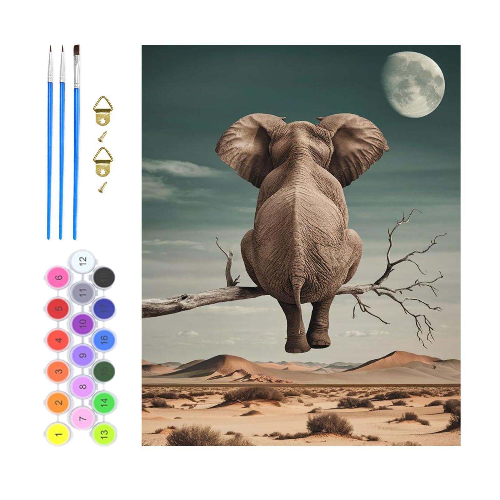 GHHKUD Elephant Paint by Numbers for Adults, Animal Painting by Number Kits On Canvas Without Frame, DIY Color Oil Painting Acrylic Paints Art Crafts Kits for Home Wall Decor 12X16 Inch