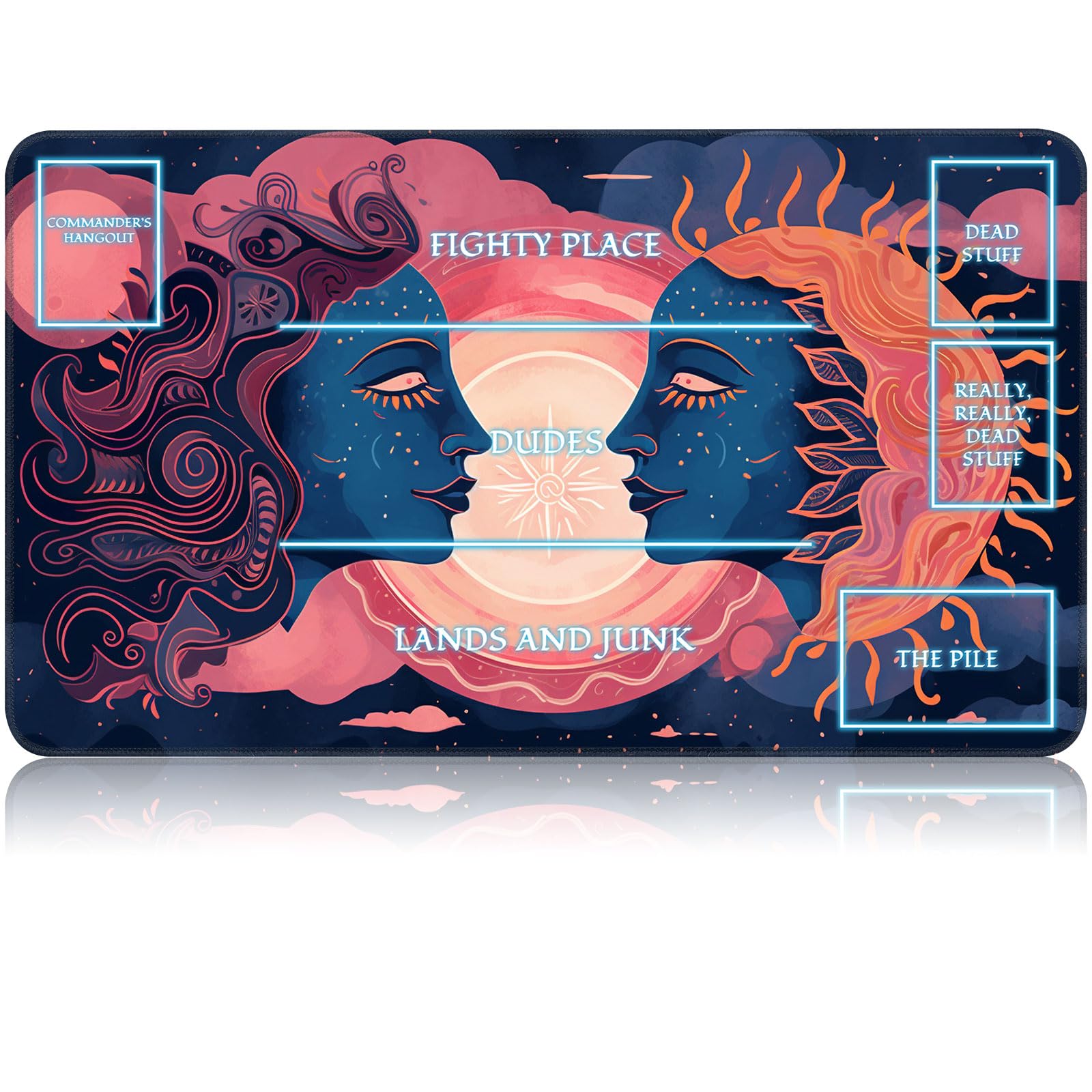 for MTG Game Playmat, for Magic TCG Rubber Play mat,Tabletop Card Playmats with Smooth Surface,Trading Card Inked Game Mat with White Zones,Battle Game,Art Sun and Moon
