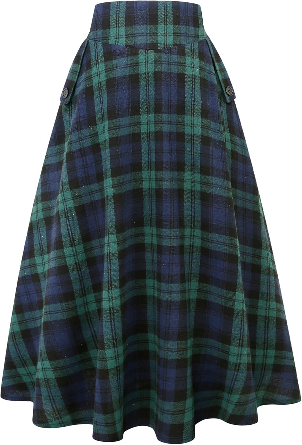 IDEALSANXUN Womens Plaid Skirts Fall Winter High Waisted A Line Long Pleated Maxi Skirt with Pockets