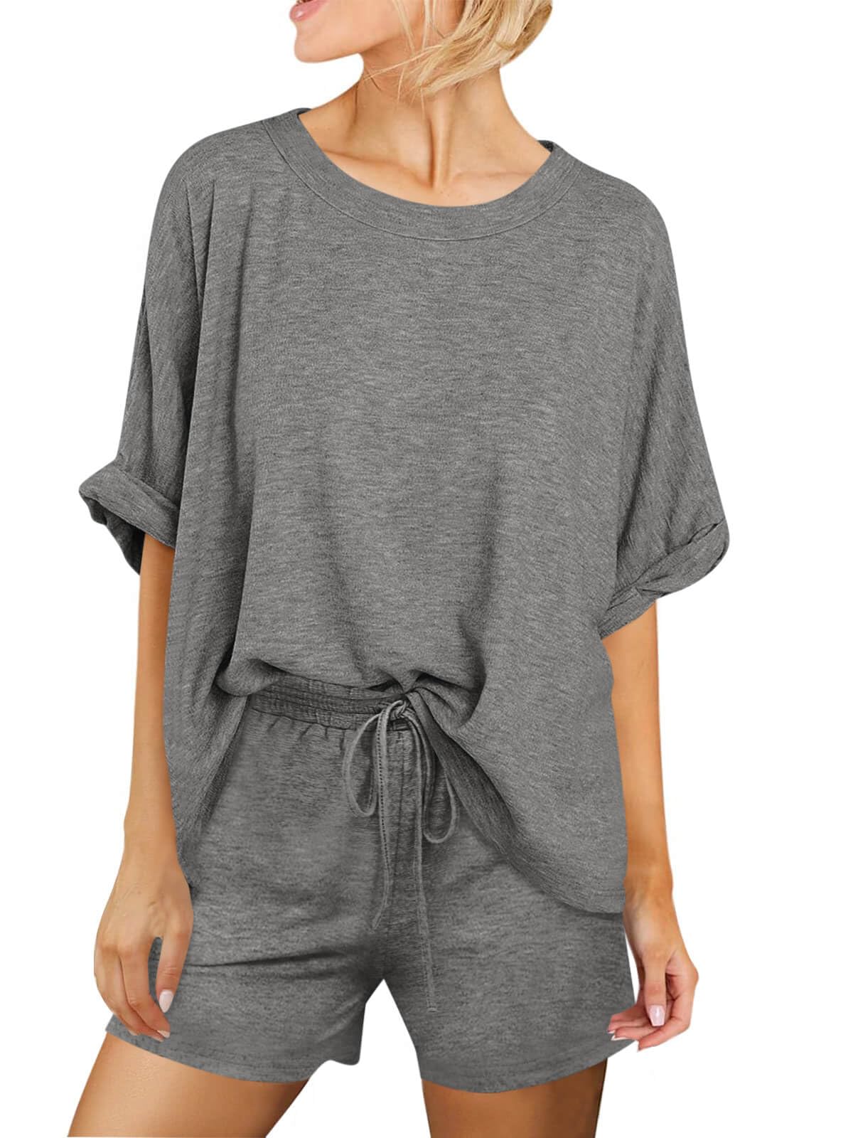 Tankaneo Womens 2 Piece Lounge Sets Oversized Short Sleeve T-shirts Drawstring Shorts Sets Pajamas Summer Outfits