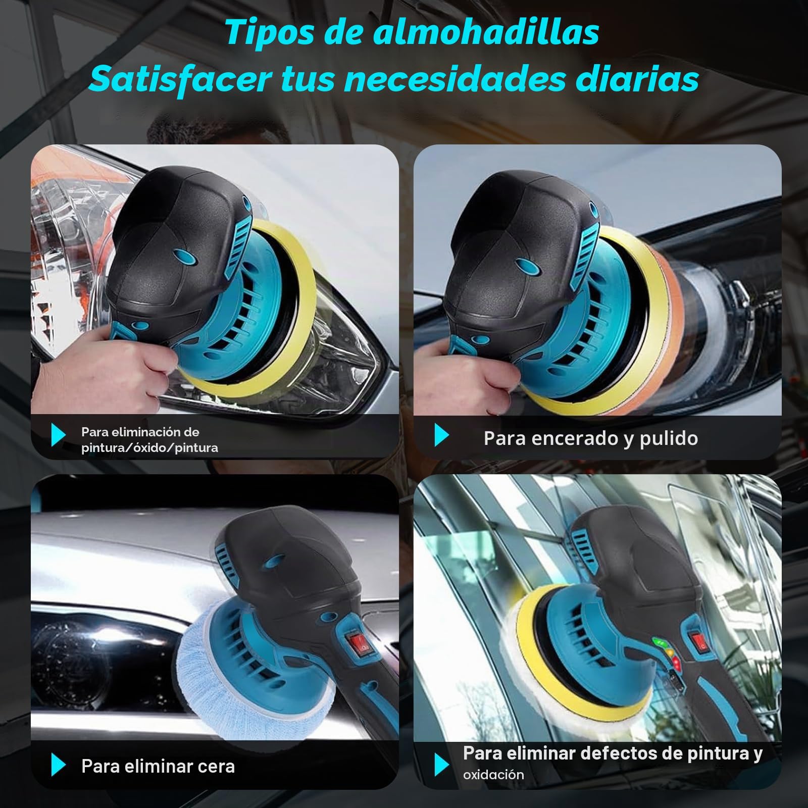 Pulidora Inalámbrica 21V, Máquina de Pulir y Encerar Coches, 6 Velocidades Variables Pulir de 5500 RPM, Pulidora para Encerar y Eliminar Arañazos del Coche, con 2 Baterías y Accesorios