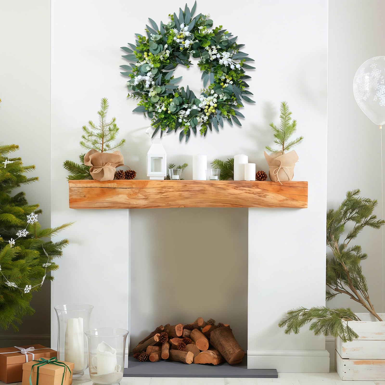 GAESHOW Eukalyptus Kranz, 50cm Künstlich Dekorative Kränze, Ganzjährig Grün, Willkommensschild Vordertür, Hängende Türkranz, Wandkranz für Bauernhaus, Hochzeiten und Saisonale Dekoration