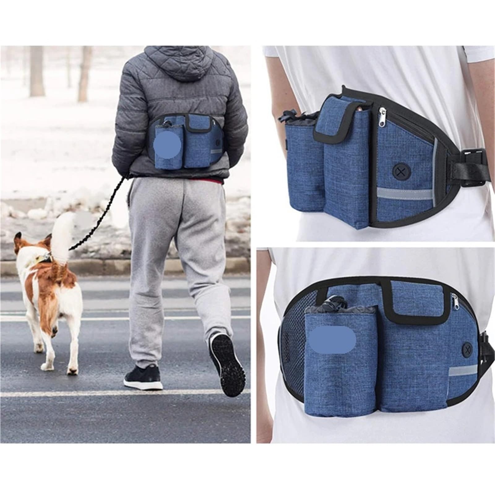 Riñonera de Entrenamiento for Perros, Manos Libres, Deportiva, multifunción, for pasear al Aire Libre, de Nailon Correa Perro(Blue Set)