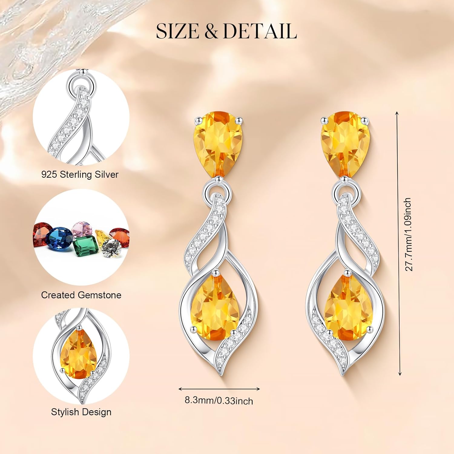 FANCIME Gift for Women Birthstone Earrings for Her Teardrop Birthstone Earrings S925 Sterling Silver infinity Love Birthday Gifts for Mom Women - Image 2