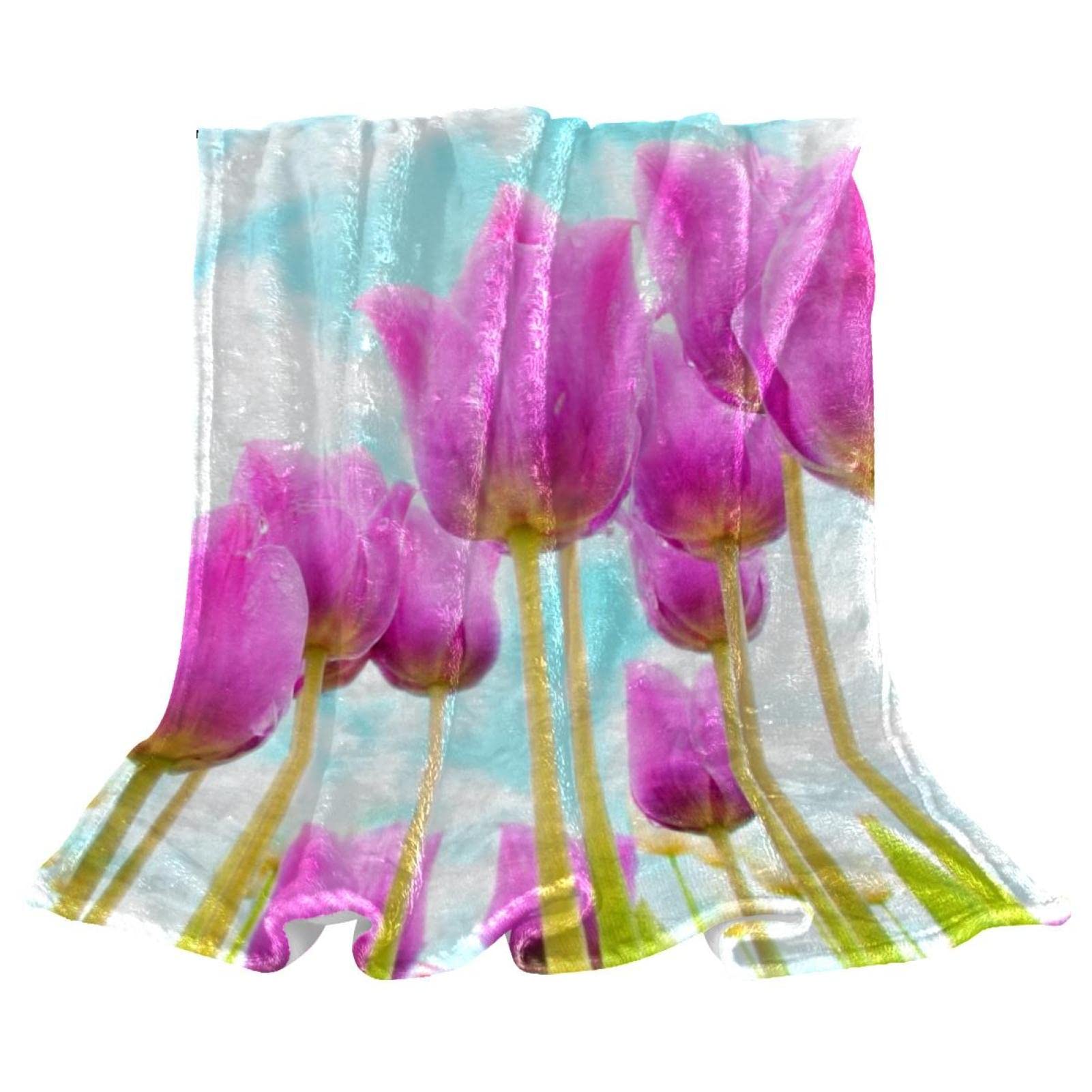 Jeté de lit en polaire tulipes fleuries pour cocooning sur le canapé