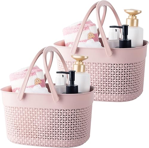 rejomiik Paquete de 2 cestas de plástico para ducha, organizador portátil con asas, bolsa de aseo para baño, dormitorio universitario, artículos
