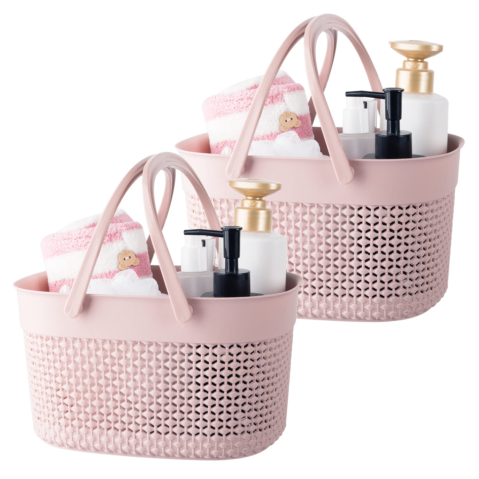 rejomiik 2 Pack Plastic Shower Caddy Basket, Portable Organizer Storage Tote with Handles Toiletry Bag Bin Box for Bathroom, College Dorm Room