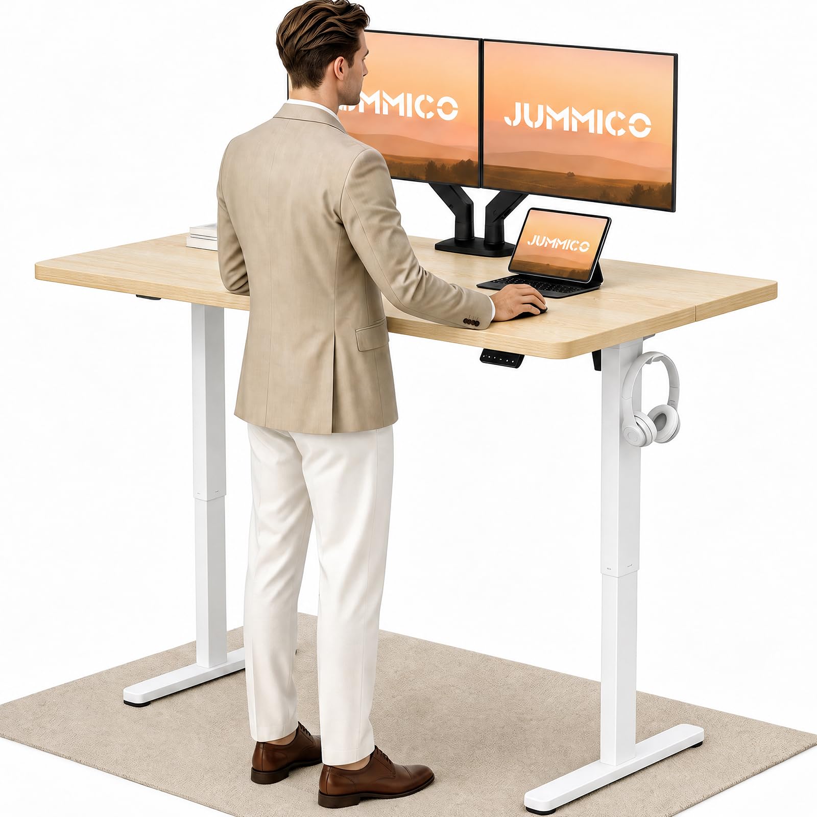 JUMMICO Electric Height Adjustable Desk, 140x70cm,Beige