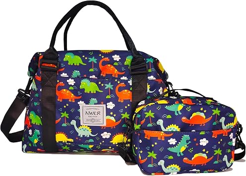 Travel Duffle Bag Weekender Overnight Gym Bag for Women, Cute Dinosaur Set