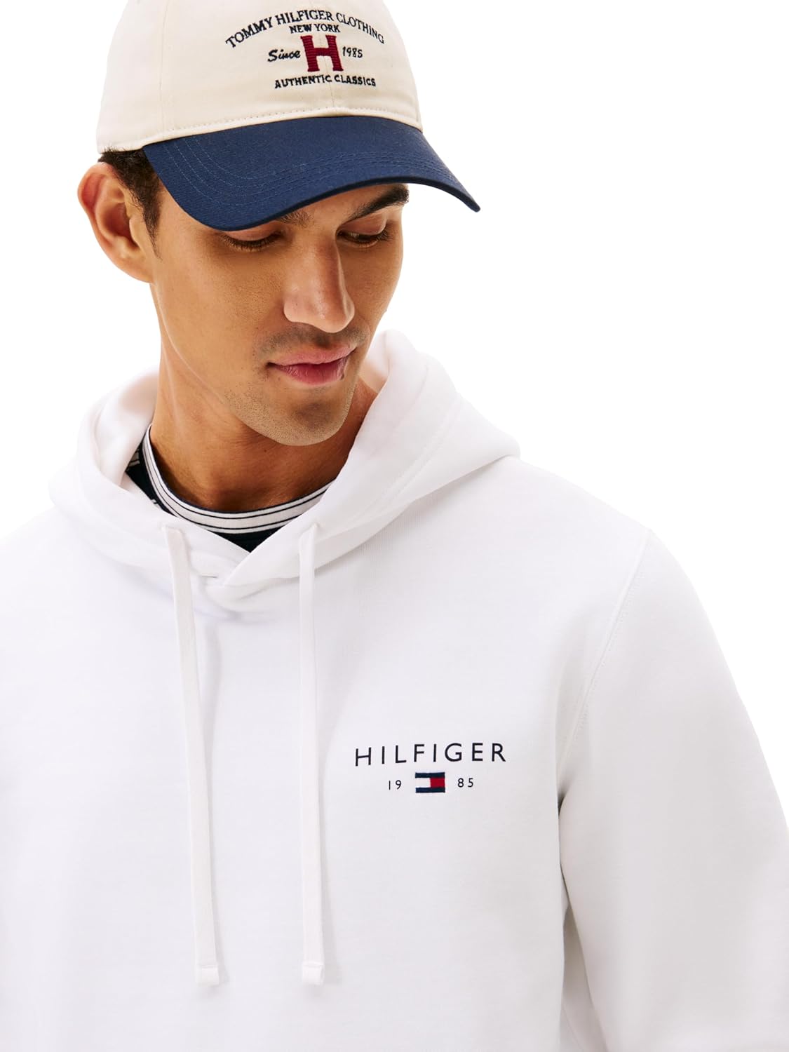 Tommy Hilfiger Men's Medium Weight Cotton Hoodie Sweatshirt With Embroidered Flag Logo and Drawstring