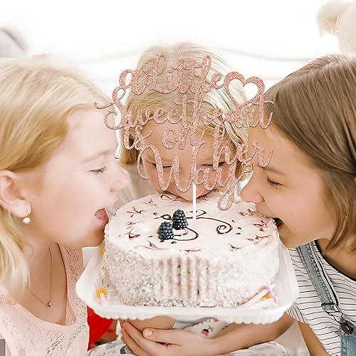 Miniatura 5 de Decoración para tartas con purpurina de oro rosa con texto en inglés "A Little Sweetheart is on Her Way", "Our Little SweetheartOh BabySweet Baby