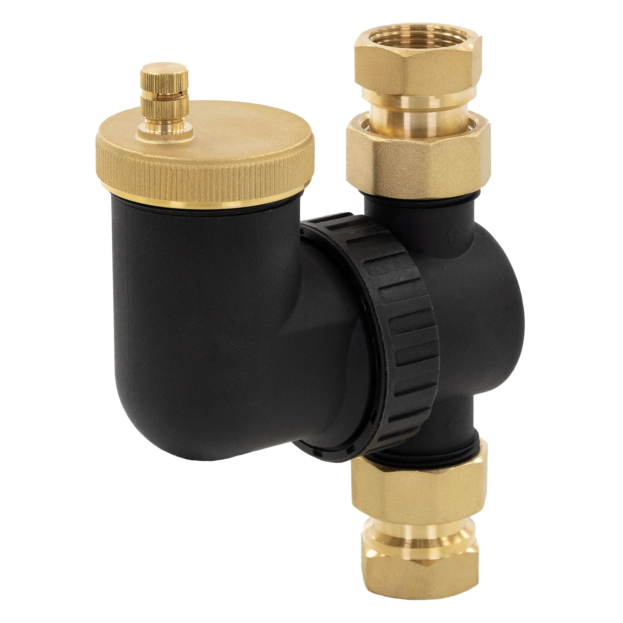 LuxeBath Separatore d'Aria ad Acqua Calda con Valvola di Sfiato Automatica Filtro per Tubazione di Mandata, Montabile in Orizzontale e in Verticale Corpo in Plastica, Raccordi in Ottone