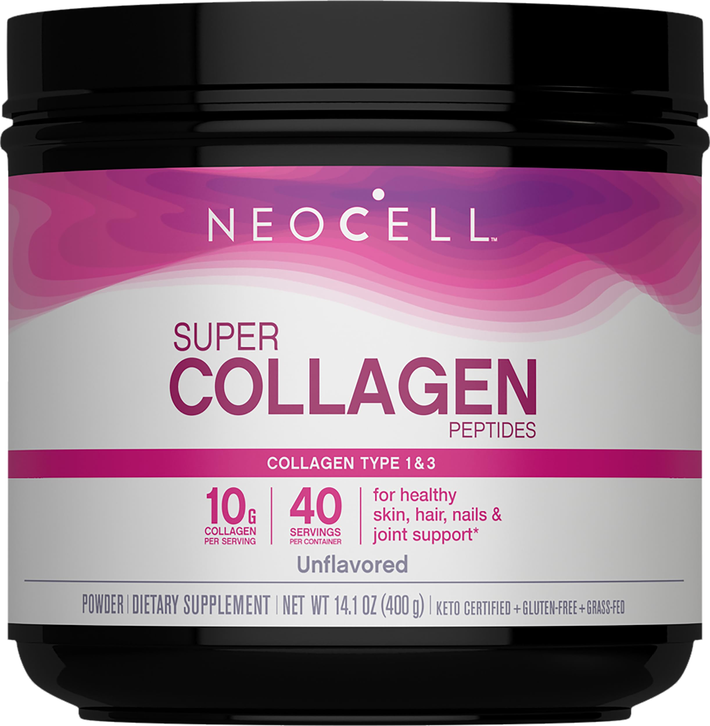 NeoCell Super Collagen Peptides, 10g Collagen Peptides per Serving, Gluten Free, Keto Friendly, Non-GMO, Grass Fed, Healthy Hair, Skin, Nails and Joints, Unflavored Powder, 14.1 oz., 1 Canister