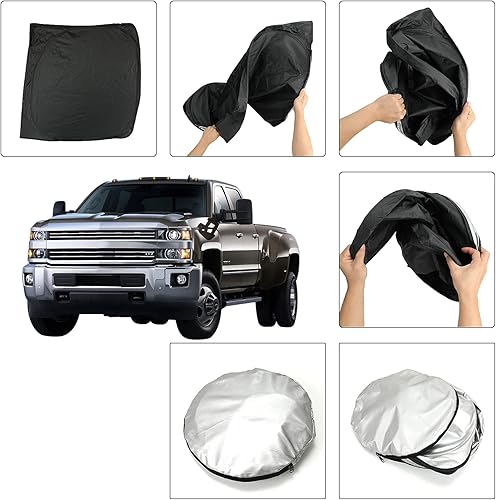 Miniatura 6 de ROCCS Parasol plegable para parabrisas 2019 2020 2021 2022 2023 2024 2025 GMC Sierra 1500 2500 3500 SLT AT4 Denali, parasol para ventana delantera,