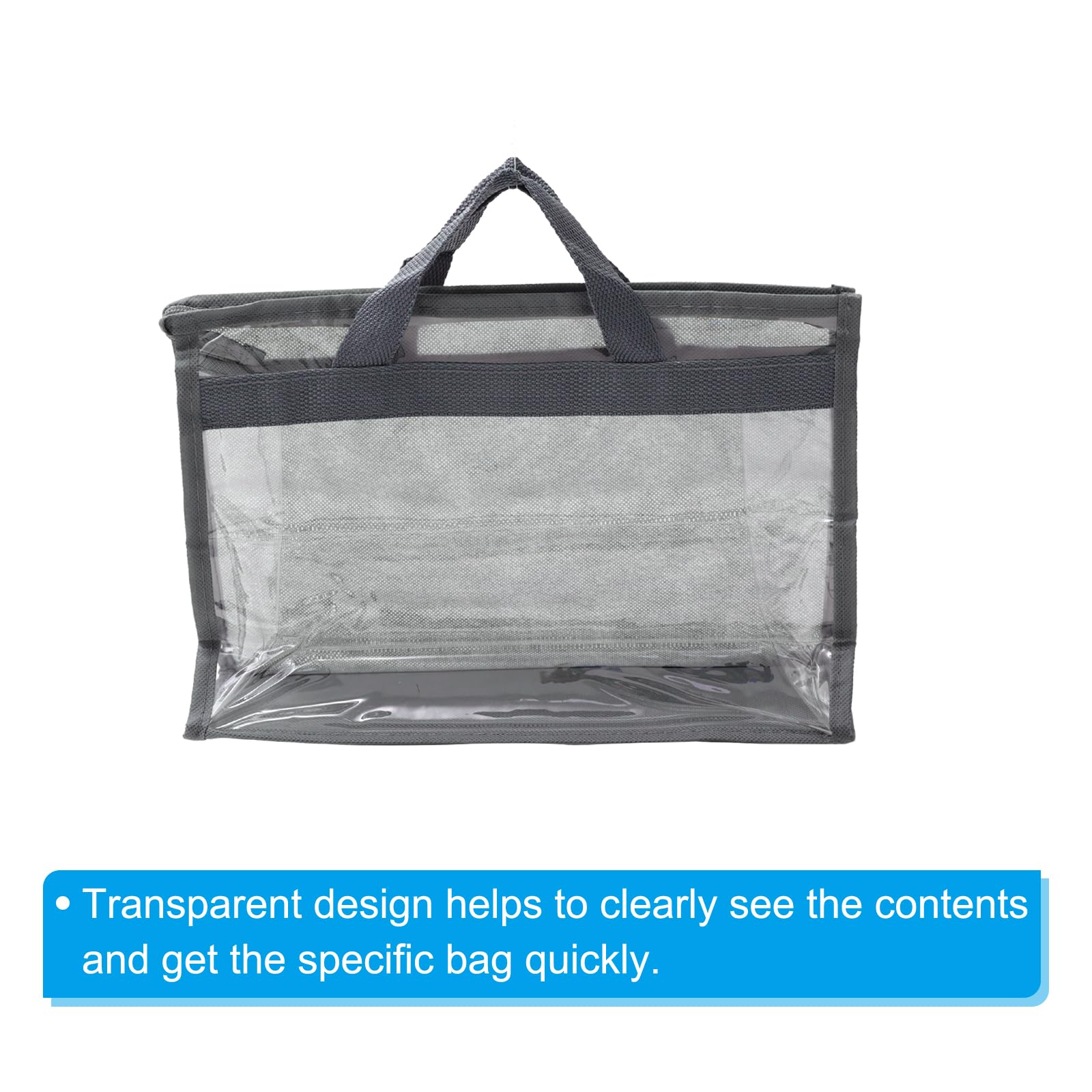 PATIKIL Handbag Dust Bags, Clear Purse Storage Organizer S Size PVC Dustproof Handbag Cover Transparent Purse Protector, Gray - Image 3