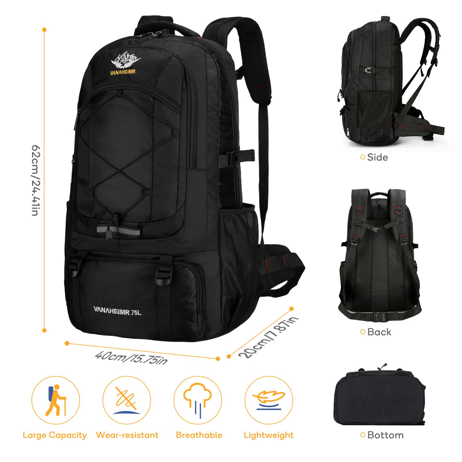 Zaino da Trekking 75L Ultraleggero Pieghevole Impermeabile Sportivo per Montagna - Escursione, Arrampicata, Campeggio, Viaggio