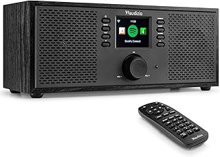 Audizio Rimini Internet Digital Radio Mains Powered Stereo WiFi Speaker with Spotify Connect Bluetooth AUX, Radio Alarm Clock, Over 26,000 Stations, Black
