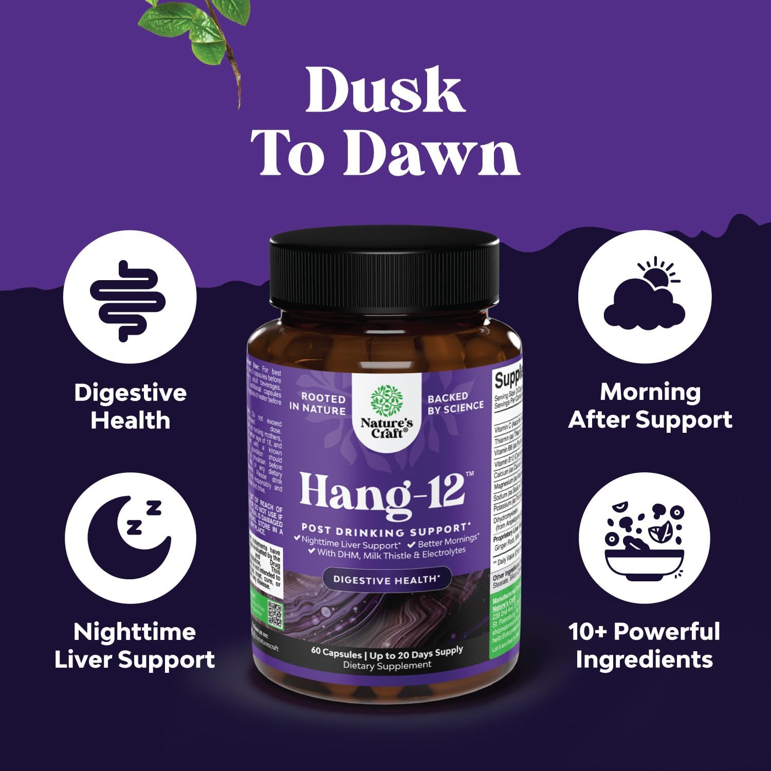 Nighttime Liver Detox & Hydration Pills - Pre and Post Drinking Recovery Liver Support Supplement for Better Mornings with DHM Dihydromyricetin Milk Thistle Extract and Electrolytes (60 Capsules) - Image 3