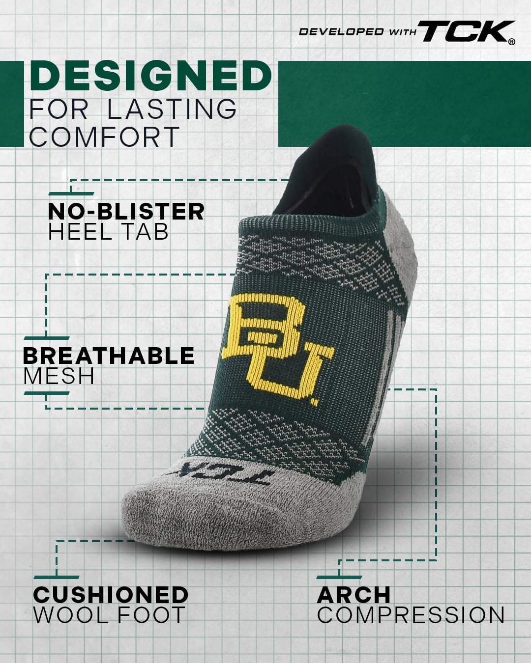 TCK NCAA No Show Socks Men's & Women's | Running Golf Ankle Sock | Licensed College Fan Gameday Apparel Merchandise Gear