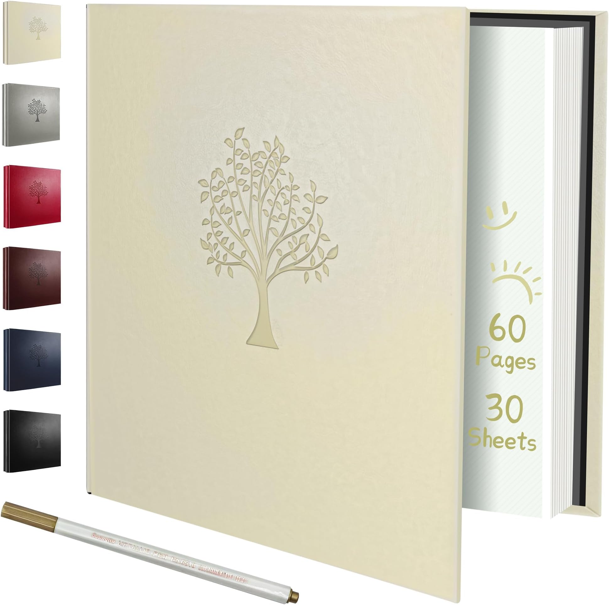 Large Photo Album Self Adhesive Scrapbook Album for 5x3 6x4 7x5 10x8 Pictures,60 Pages Leather Cover DIY Photo Book,Ideal Gifts for Family Travel Wedding Baby Beige