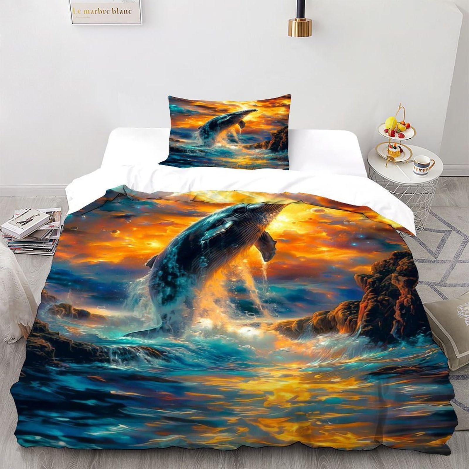 Housse de couette baleine en microfleece douceur marine premium 135x200